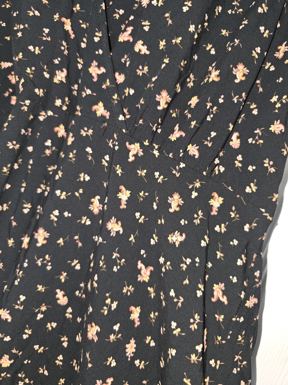 Madewell Black Floral Faux Wrap-Style Midi Dress Size 10 - Picture 8 of 12